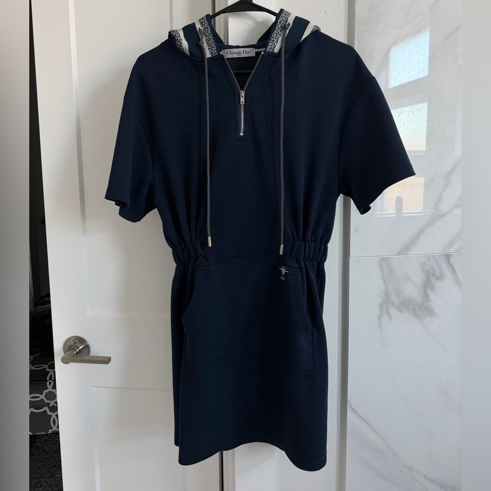 Dior Navy Blue Short-Sleeve Hoodie Mini Dress